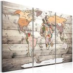 murando Canvas Wall Art 120x80 / 48"x32" 3 pieces non-Woven Canvas Prints Image Framed Artwork Painting Home Decoration World Map Wood k-C-0035-b-g