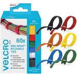 VELCRO Brand | ONE-WRAP | Organiser Hook and Loop Straps| Reusable Assortment Cable Ties for Home & Office Bundling | Multi-Colour | 12mm x 20cm | 60 Pack