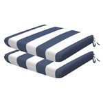 Honeycomb Indoor/Outdoor Cabana Stripe Navy and White Universal Seat Cushions: Recycled Polyester Fill, Weather Resistant, Pack of 2 Patio Cushions: 18" W x 17.5" D x 2.5" T