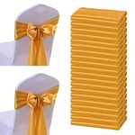 20 Pcs Satin Chair Sashes Bows,Chair Sashes Ties Golden Satin Sash Chair Bow Cover,6.7X108 inch Universal Chair Ribbons for Wedding Banquet Party Event Decoration Chair Bows