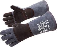 RAPICCA Fireplace Gloves Fire Heat Resistant: Dark-Grey 16IN 932℉ - Fireproof Leather for Fireplace Fire pit Wood stove Campfire Furnace BBQ Grill Stick Mig Welding Welder Gear - one size