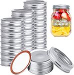 48 PCS Regular Mouth Canning Lids and Rings Mason jar lids Reusable Leak Proof Split-Type Silver Lids with Silicone Seals Rings (Regular Mouth, Silver Lids and Bands 24-Count)