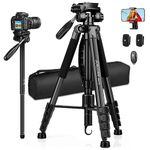 JOILCAN 73" Camera Tripod, Aluminum DSLR Monopod tripod with remote and Detachable Pan Head, Lightweight Travel Tripod for Canon/Nikon With Carry Bag, Max Load 14LB