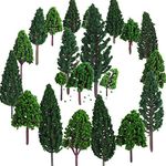 Bememo 22 Pieces Model Trees 1.18-6.29 Inch Mini Diorama Trees Mixed Model Tree Train Trees Miniature Forest Railroad Scenery Pine Trees Architecture Trees For Diy Scenery Landscape, Natural Green