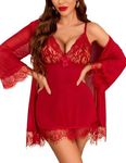 Avidlove Babydoll Lingerie Set for Women Lace Kimono Robe Valentines Day Lingerie Christmas Lingerie Dark Red