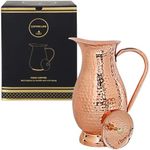 COPPER LIFE Copper Pitcher Water Mugs Handmade Hammered Large Jug with Lid 100% Pure Copper Unlined Uncoated Chemical Free for Ayurveda Health Benefits | 70 Ounces for Home & Gifting, CL-CJ-02