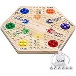 Marble Board Game Original Marble Game Wahoo Board Game Double Sided Painted 6 and 4 Player Wooden Fast Track Board Game with 6 Colors 24 Marbles 6 Dice and Velvet Draw Bag for Adults Kids Family