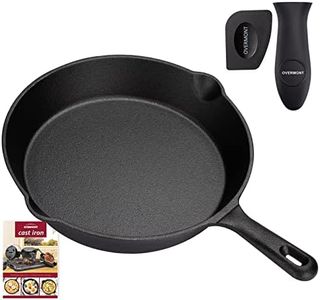 OVERMONT Padella in Ghisa Pre-stagionato - Pentola Utensili da Cucina con Manico per Interni ed Esterni- per Griglia Friggere Fornelli Barbecue Falò - Varie Dimensioni Nero - Rotondo 25CM