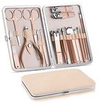 DOCOSS 18 IN 1 Stainless Steel Professional Manicure & Pedicure Kit For Women Includes Scissors A Nail cutter, Acne Remover needle, Blackhead Tool With Leather Case