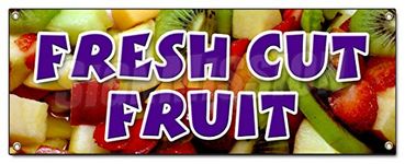 Fresh Cut Fruit Banner Sign Watermelon Melon Cantaloupe Apple Orange