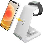 Super Space iPhone Wireless Charger Stand,3 in 1 Qi Fast Charging Station Dock for Apple Watch Se/6/5/4/3/2,iPhone 13 Pro Max/13 Pro/13/12 Max/12/11/XR/X/XS/8 Plus,AirPods 2(with 3.0 Adapter) White