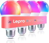 Lepro B1 AI Smart Bulb, LED Light Bulbs Color Changing, Work with Alexa and Google Assistant, WiFi & Bluetooth, Music Sync, Via Lepro App, RGBWW Dimmable LLM, A19 E26 800 Lumen, 4 Packs