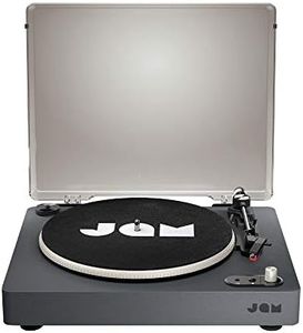 JAM Spun Out Giradischi Wireless Bluetooth per Vinili, 3 Cinghie per un Audio di Qualità Superiore, Portatile, con Jack per le Cuffie e Ingresso AUX, Copertura Antipolvere Inclusa, Nero