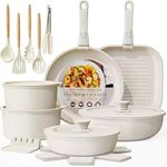 X-SKY 21-Piece Ceramic Non-Stick Cookware Set with Detachable Handle, Stackable Pots & Pans, Induction Compatible Kitchen Set, Oven Safe, Space Saving, Granite Coating, Easy Clean Cookware Set