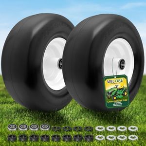 Wiltire 13x6.50-6 Flat Free Lawn Mower Tires (2-Pack) - Solid Smooth Tread for Zero Turn Mowers, 400 lbs Capacity, Universal Fit with Multiple Bearings