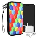 kwmobile Neoprene Sleeve for Smartphone Size XL - 6.7/6.8" - Shock Absorbing Pouch Case - Protective Phone Bag - Colorful Blocks Multicolor