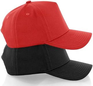 Daxton Men Original Trucker Hat Cotton Twill with Adjustable Snapback 5 Panel A-Frame Cap, 2 Pack - All Black, Red