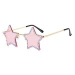 GLGHMH Rhinestone Star Glasses, Rimless Star Shaped Funky Bling Diamond Sunglasses, Fashion Sparkling Sunglasses for Summer Beach Party Festival Women Men Teen (Pink)