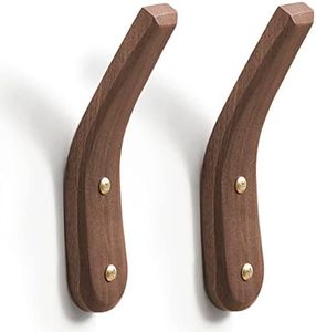 COCOYA Wood Hooks Wall Mounted,Minimalist Easy Install Natural Real Walnut Mid Century Farmhouse Simple Rustic Home Foyer Entryway Decor for Hanging Hat Cap Backpack Bag Coat Towel Clothes(2 Pack)