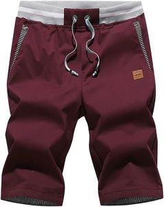 Tansozer Mens Shorts Casual Classic Fit Drawstring Summer Beach Shorts with Elastic Waist and Pockets Wine Red S