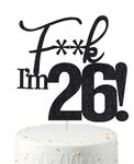 26 Cake Toppers, 26 Birthday Cake Toppers-Black Glitter, Funny 26th Cake Topper for Men,26 Cake Topper For Women, 26th birthday decorations,26th Birthday Cake Topper Twenty six