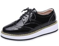 DADAWEN Women's Lace-Up Chunky Cleated Platform Wingtips Oxford Shoes Black Size 6