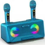 MASINGO Karaoke Machine for Adults and Kids with 2 Wireless Microphones, Portable Bluetooth Singing Speaker, Colorful LED Lights, PA System, Lyrics Display Phone Holder, and TV Cable. Presto G2