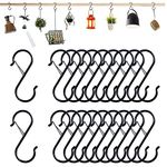 S Hooks for Hanging, 20Pcs S Shaped Hooks with Safety Buckle, Metal Hooks for Hanging Plants, Pots, Closet, Living Room, Kitchen, Bathroom, Garden (Black)