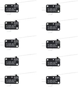 VGOL 10Pcs V-153-1C25 Micro Limit Switch Metal Micro Limit Switch Long Straight Hinge Lever Arm for Electronic Equipment Microwave Refrigerator etc. 250V 15A