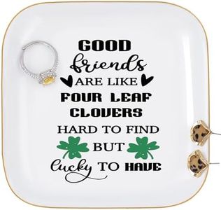 LZBALUYO Best Friend Birthday Gifts for Women Jewelry Dish Tray - Good Friends are like four-leaf clovers, hard to find but lucky to have - Gifts for Women Best Friend Birthday Mothers Day Christmas