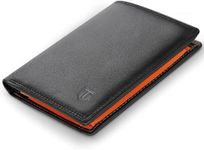 TEEHON® Wallets Mens RFID Blocking Genuine Leather with 12 Credit Card Holders, Coin Pocket, 2 Banknote Compartments, ID Window, Bifold Vertical Wallet for Men with Gift Box- Black and Orange