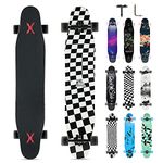 Opurtdor Longboard 8 Layers Decks 46"x8" Skateboard Pro Complete Skate Board Maple Wood Long Board for Adults Beginners (Black White Plaid)