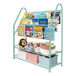 aboxoo Metal Kids Bookshelf Green Freestanding for Children Room 32 in Toy Organizer Book Unit Storage Large Green Stable Bookcase Bookstore Living Room Bed Room Library