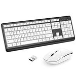 FENISIO Wireless Keyboard and Mouse Combo, 2.4G Ergonomic Wireless Computer Keyboard and Mouse Set Full Size Wireless Keyboard and Mouse for Mac, Laptop Tablet and Computer (White)