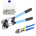 YMYP Battery Cable Lug Crimping Tool for AWG 10-1 Copper Wire Terminals with Cable Cutter & 60 Pcs 8 Sizes Copper Ring Lugs, Crimper for Heavy Duty HX-50B