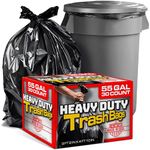 Stock Your Home 55 Gallon Heavy Duty Contractor Trash Bags, 30 Count, Tear Resistant, 2 Mil Thick, Black