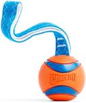 Chuckit! Ultra Tug Dog Toy - Ultra Ball on a Durable Nylon Cord Handle - Fetch and Tug-of-War Toy for Dogs - Size Large - For Breeds 60-100 lbs - 3-inch Diameter - Orange and Blue