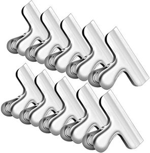 IPOW 10 Pack 3 Inch Wide Stainless Steel Solid Fresh-Keeping Chip Clips Heavy Duty Food Bag Clamp,All-Purpose Air Tight Grip Clips for Kitchen Office to Seal Coffee Bags,Paper Sheets