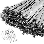 Deecam Stainless Steel Cable Ties 1000 PCS 11.8 inch 304 Stainless Steel Cable Ties, Self-Locking Reusable Silvery Cable Ties for Exhaust Winding, Cable Binding, Garden Maintenance and Awning