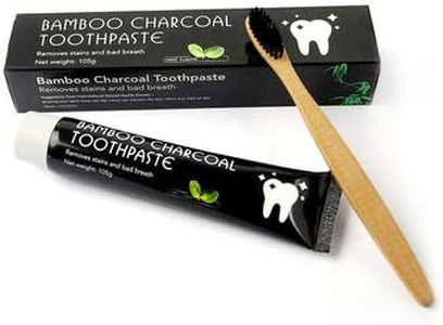 MY LITTLE BEAUTY Bamboo Charcoal Toothbrush and Toothpaste Kit - Natural Active Teeth Whitening Paste - Mint Flavor - 3.7oz