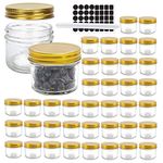 40 Pack 4 oz Glass Mason jars With Regular Gold Lids, Perfect Canning Jars Containers for Jam, Honey, Candies,Wedding Favors, Decorations, Baby Foods. Included 1 Pens and 80 Labels.