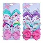 [12Pack/Set] 5In Cute Mermaid Rainbow Colorful Hair Bows Clips Grosgrain Ribbon Alligator Accessories (Mermaid+Rainbow)