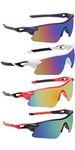 TENFORD Combo Set Of 4 UV Protected Sports Sunglasses for Women Men Multicolored Outdoor Sports Cricket, Cycling, Riding, Running, Baseball, Fishing Glasses Goggle (Unisex Adult) (blu+wt+rd+brd)