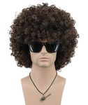 VGbeaty Mens Women Short Wave Colorful Rocker Afro Wig California Halloween Cosplay Anime Costume Wig (Dark Brown)