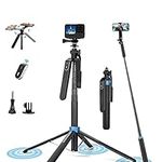 Tobeape 70.86" Tall Extendable Travel Tripod for Phone,Tobeape Selfie Stick Tripod Quadripod with Wireless Remote, Smartphone Tripod with Video Balance Handle,Compatible with iPhone/Android/GoPro