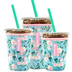 Reusable Iced Coffee Insulator Sleeve for Cold Beverages and Neoprene Cold Coffee Cup Sleeves Cooler Cover 16-32OZ for Coffee Cups, McDonalds, Dunkin Donuts, More(Floral flower)