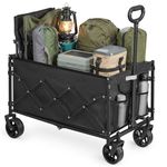 SONGMICS Festival Trolley on Wheels, Foldable Camping Cart, Pull Garden Wagon, Adjustable Handle, 4 Reinforced Wheels, Outdoor, Yard, Loads Up to 150 kg, 150 L, Ink Black GFW150BH01