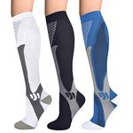 Evolyline 3 Pairs Compression Socks for Women & Men, Knee Length Medical Compression Socks Men, Fit for Running Flying Nursing Flight Travel Sports varicose veins Promote Circulation 20-30 mmhg