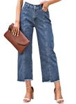 Sidefeel Women's Jeans High Waisted Wide Leg Casual Loose Fit Straight Leg Cropped Denim Pants with Pockets, Blue, 10