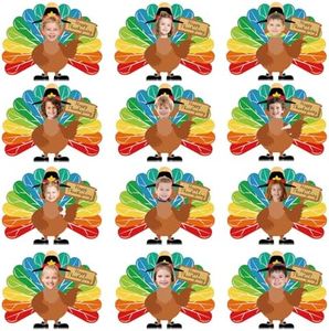 50Pcs Thanksgiving Turkey Bulletin Board Decorations with 100Pcs Glue Points Turkey Paper Cutouts with Photo Space for DIY Craft Classroom Door Wall Party Décor